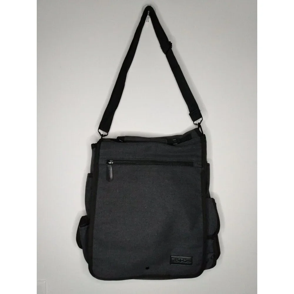 Bella Russo Gray Canvas Laptop Shoulder Bag Messenger Organizer New 15